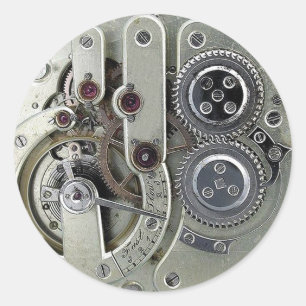 Redonda Piezas de movimiento Steampunk Pegatina plata