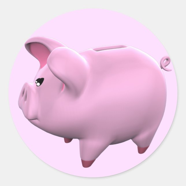 Redonda Piggy Bank Toon Pegatina (Anverso)