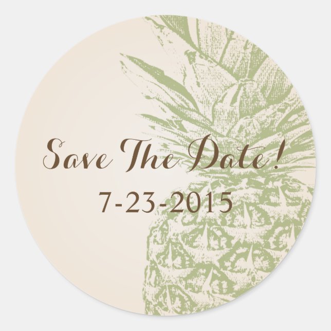 Redonda Pineapple Save the Date Pegatina (Anverso)