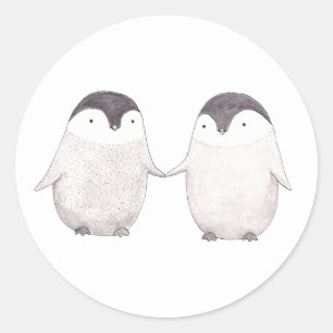 Redonda Pingüino lindo Pareja Pegatina de Pingüinos felice
