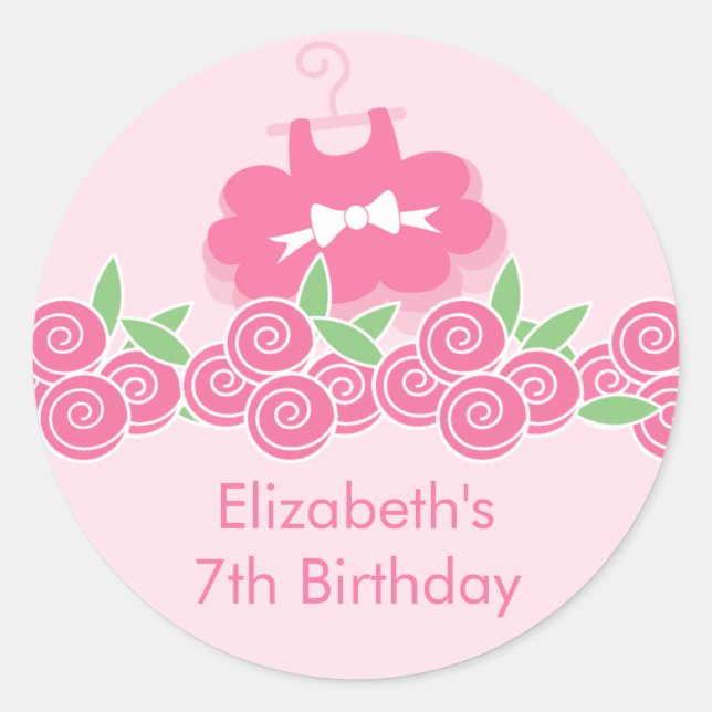 Redonda Pink Ballerina Tutu Dance Birthday Party Pegatina (Anverso)