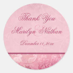Redonda Pink Floral Paisley Gracias Pegatina