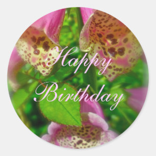 Redonda Pink Foxglove Happy Birday Pegatina