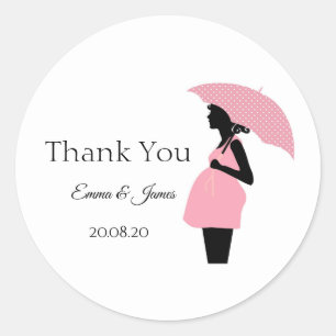 Redonda Pink Polka Dots Baby Shower Gracias Pegatina