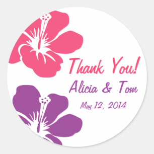 Redonda Pink Purple Hibiscus Boda Gracias Pegatina