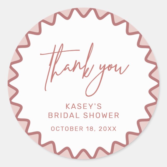Redonda Pink Zigzag Border Gracias Pegatina (Anverso)