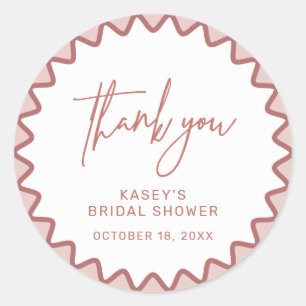 Redonda Pink Zigzag Border Gracias Pegatina