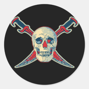 Redonda Pirata (cráneo) - pegatina redondo clásico, 