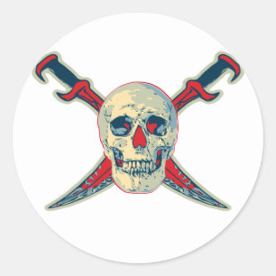 Redonda Pirata (cráneo) - Pegatina redondo clásico,  bril
