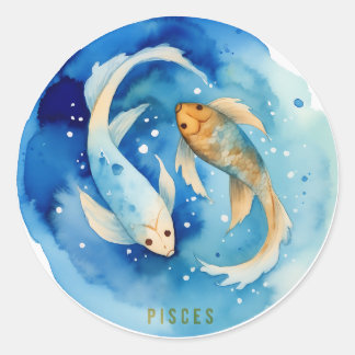 Redonda Pisces Watercolor Zodiac Pegatina
