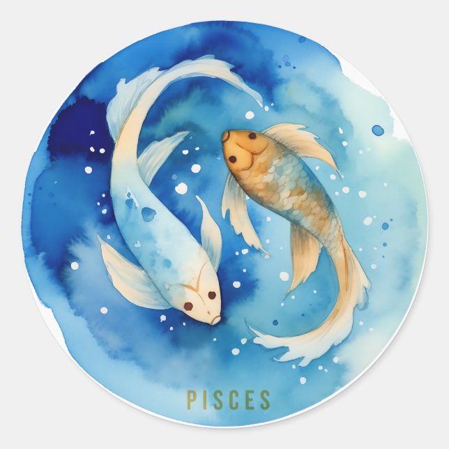 Redonda Pisces Watercolor Zodiac Pegatina (Anverso)