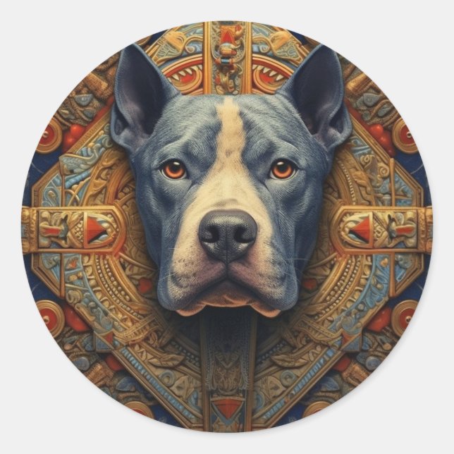 Redonda Pitbull " Pittie " Pegatina medieval (Anverso)