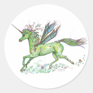 Redonda Planta Unicornio Pegatina