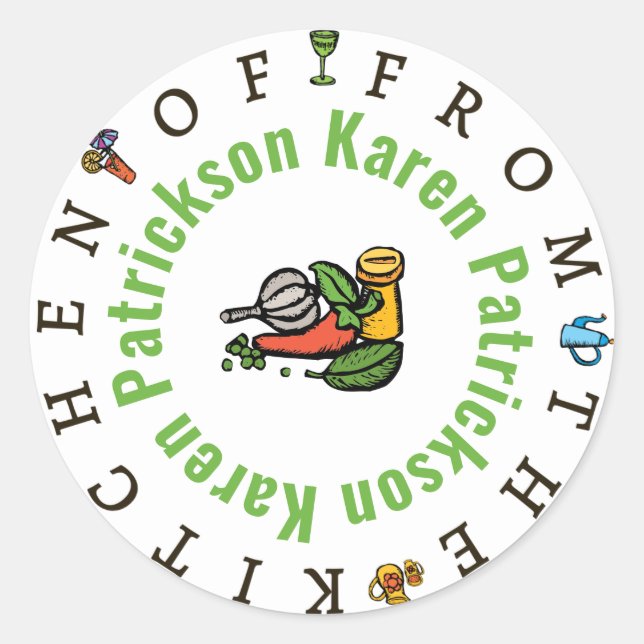 Redonda Plantilla de Pegatina caprichosa "Desde la cocina  (Anverso)