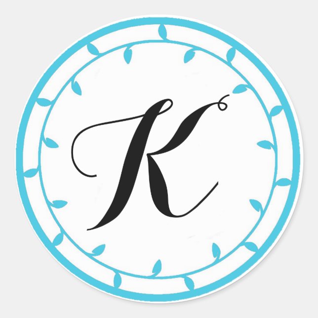 Redonda Plantilla de Pegatina de monograma azul (Anverso)