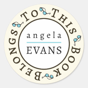 Redonda Plantilla de pegatina "Este Libro Pertenece A"