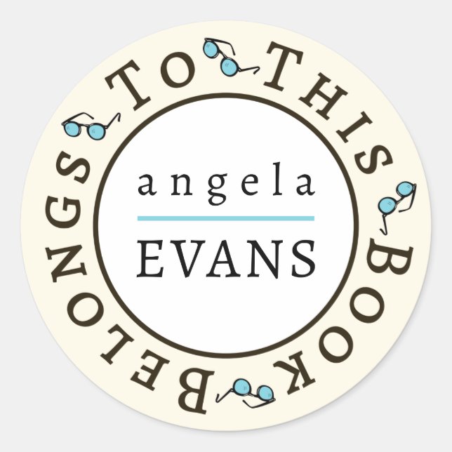 Redonda Plantilla de pegatina "Este libro pertenece a" (Anverso)