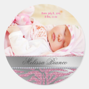 Redonda Plata del rosa del pegatina de la niña de la