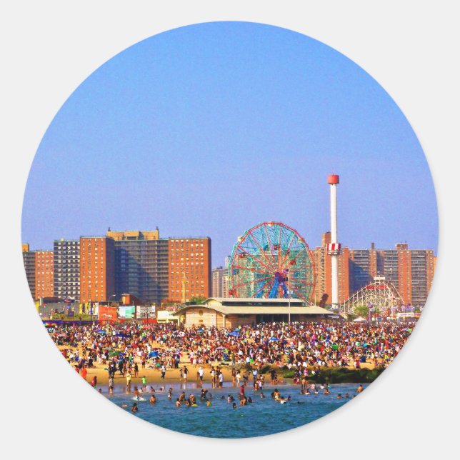 Redonda Playa de Coney Island - pegatina de NYC (Anverso)