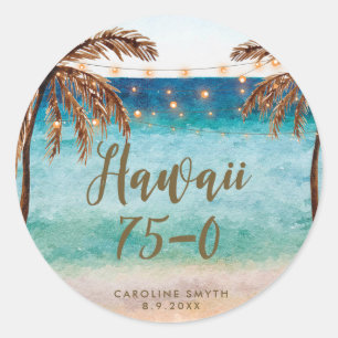 Redonda playa Hawaii 75 0 pegatina de cincuenta años