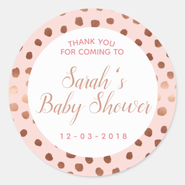 Redonda Polkadot rosa y Rosa pegatina de ducha para bebés (Anverso)
