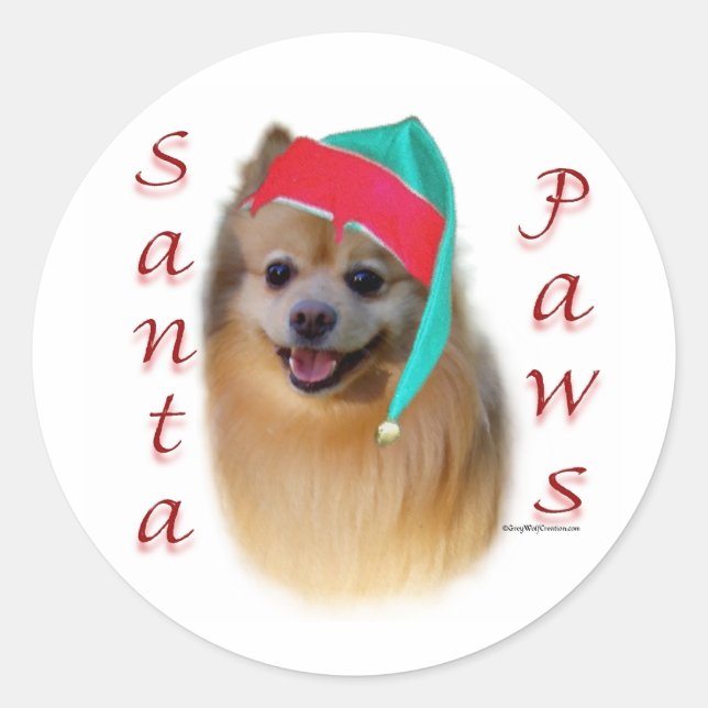 Redonda Pomeranian Santa Paws - Pegatina (Anverso)