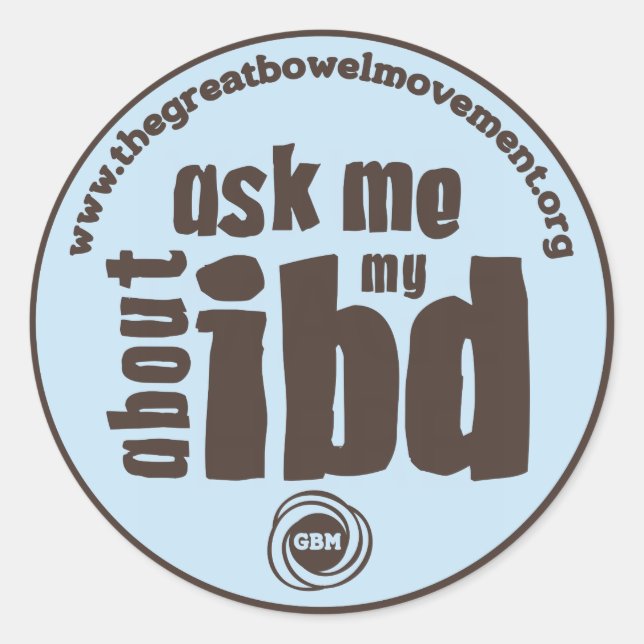 Redonda Pregúntame sobre mi Pegatina de IBD - Azul (Anverso)