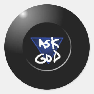 Redonda Pregúntele a Dios Mágico 8Ball pegatina