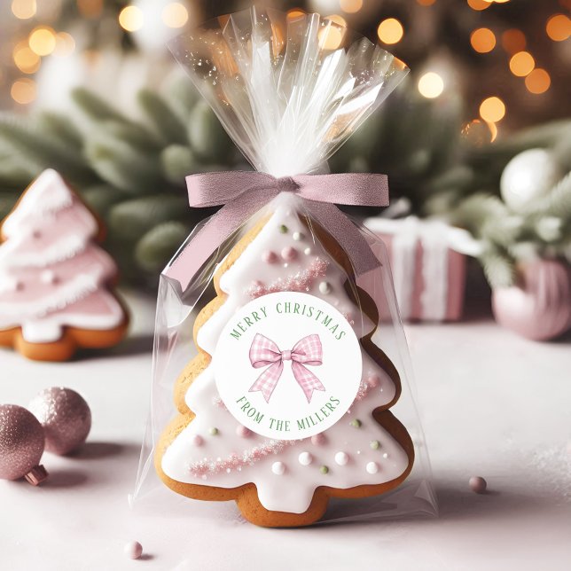 Redonda Preppy Pink Gingham Bow Classic Round Pegatina (Subido por el creador)