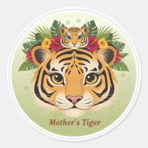 Redonda Primario: Pegatina de madre e hijo tigre lindo - M