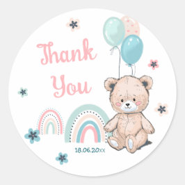 Redonda Primer Pegatina de cumpleaños con un lindo oso de 