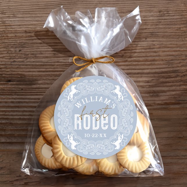 Redonda Primer Pegatina de Rodeo de Cumpleaños - Azul clar (Birthday Favor Sticker)