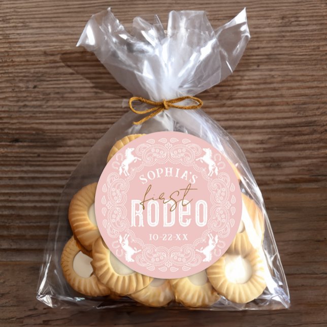 Redonda Primer Pegatina de Rodeo del Primer Cumpleaños - P (Favor Sticker)