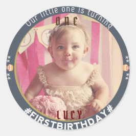 Redonda Primera Alegría de Cumpleaños: Pegatina Clásico de