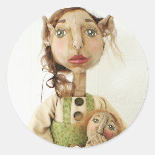 Redonda Primitive Folk Art Elf Pegatina ~ Tarjetas para Na