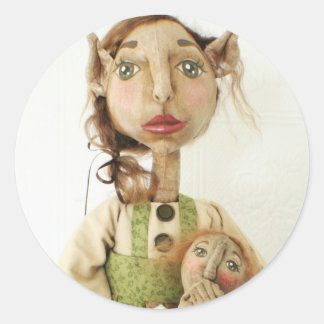 Redonda Primitive Folk Art Elf Pegatina ~ Tarjetas para Na