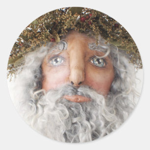 Redonda Primitive Folk Art Santa Pegatina ~ Tarjetas para 