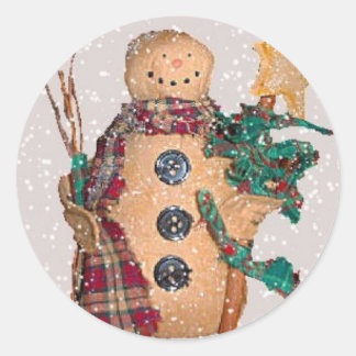 Redonda Primitive Snowman Pegatina