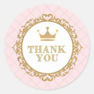 Redonda Princesa Real Gracias Pegatina Favor De Cumpleaños