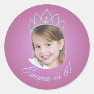 Redonda Princesa Rosa con Foto de Cumpleaños Pegatina de C