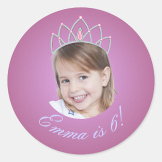 Redonda Princesa Rosa con Foto de Cumpleaños Pegatina de C