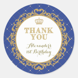 Redonda Príncipe Real Bebé Gracias Pegatina Favor De Cumpl