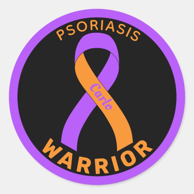 Redonda Psoriasis Warrior Ribbon Black Round Pegatina (Anverso)