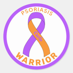 Redonda Psoriasis Warrior Ribbon Pegatina de Ronda Blanca