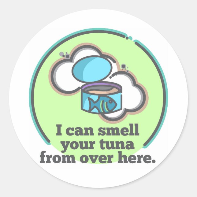 Redonda Puedo Oler A Tu Pegatina Del Atún (Anverso)