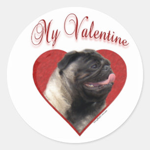 Redonda Pug My Valentine - Pegatina