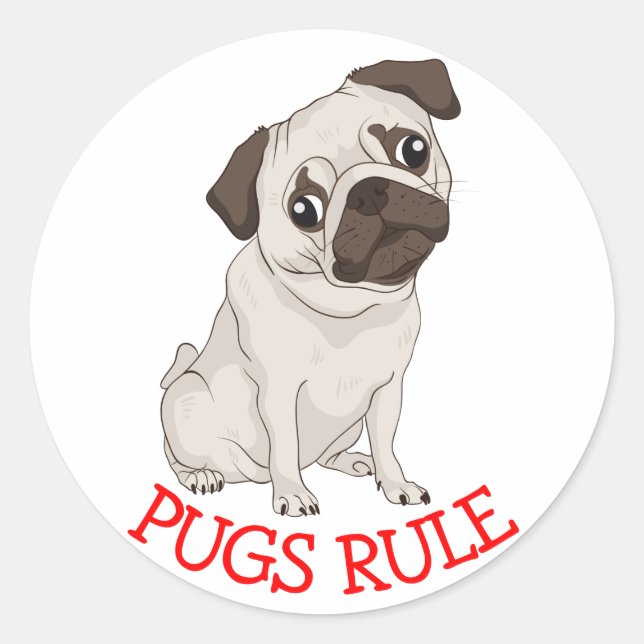 Redonda ¡Pugs Rule! Pegatina de Personalizado de perro de  (Anverso)