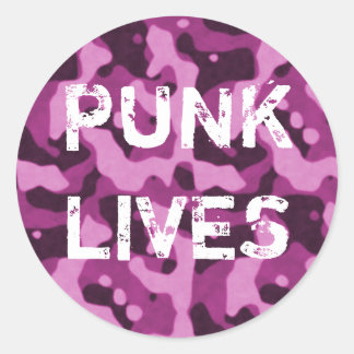 Redonda Punk vive Pegatina de camo rosado