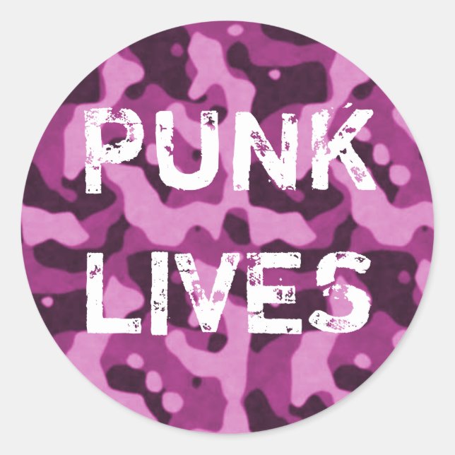 Redonda Punk vive Pegatina de camo rosado (Anverso)