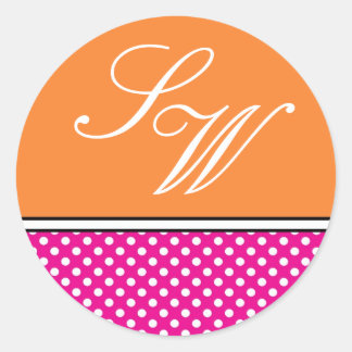 Redonda Punto Polka Rosa y Pegatina Boda Tangerina